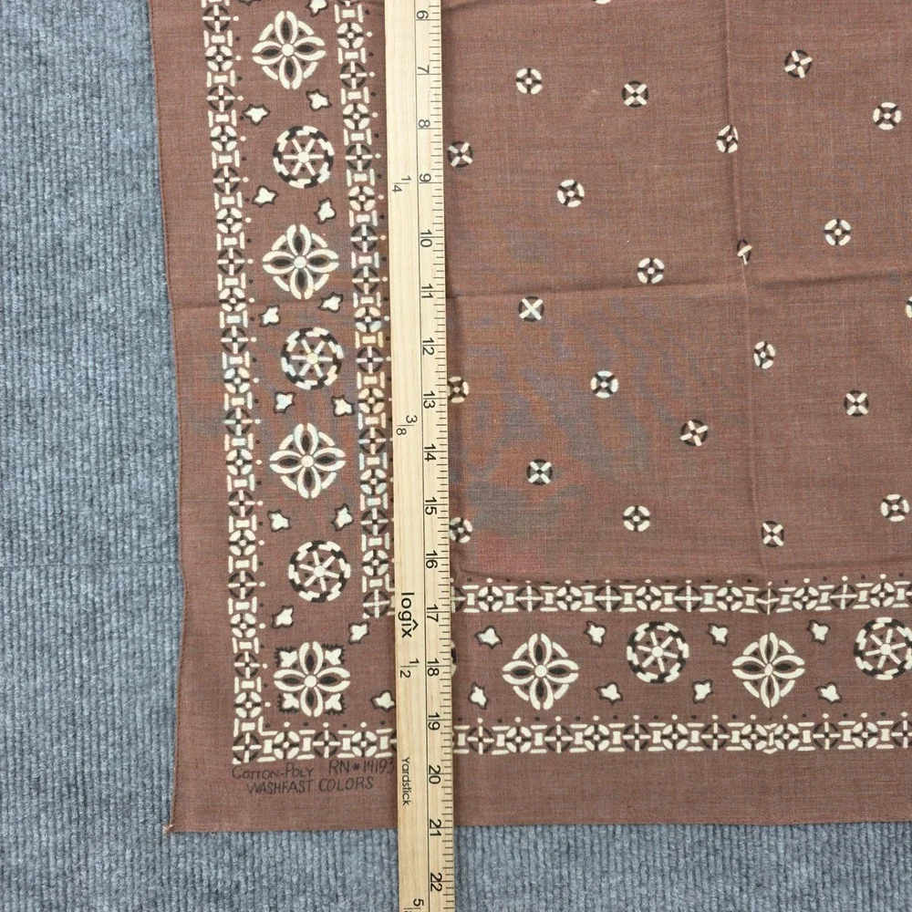 Vintage Bandana Set 2 Blue Brown Geometric Floral RN 14193 Washfast USA Scarf